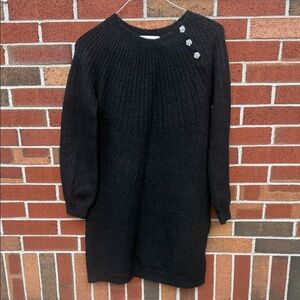 LOFT Black Metallic Sweater Dress with Rhinestone Button Detail